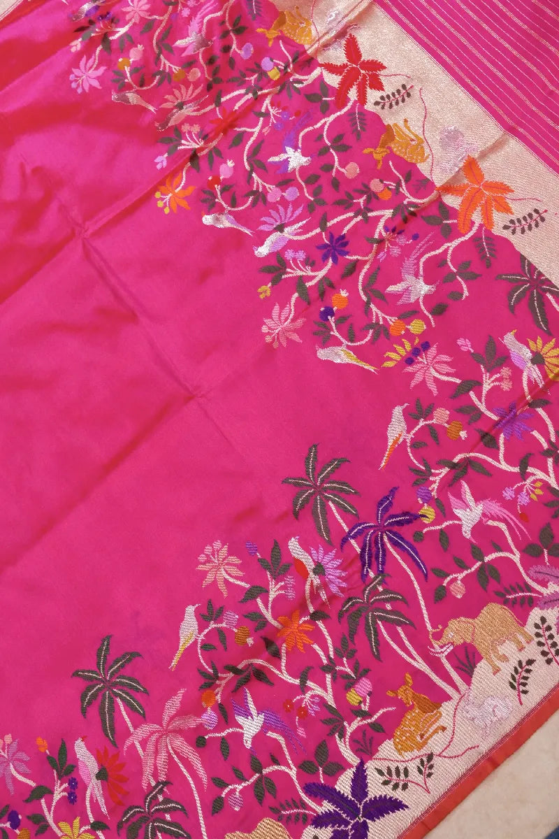 BANARASI SINGLE KATAN RICH ZARI RANI COLOR SAREE