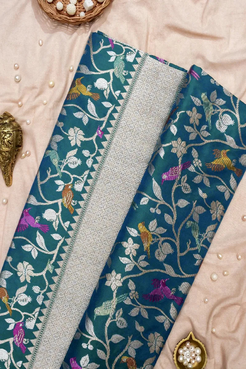 BANARASI SINGLE KATAN RICH ZARI RAMA GREEN COLOR SAREE