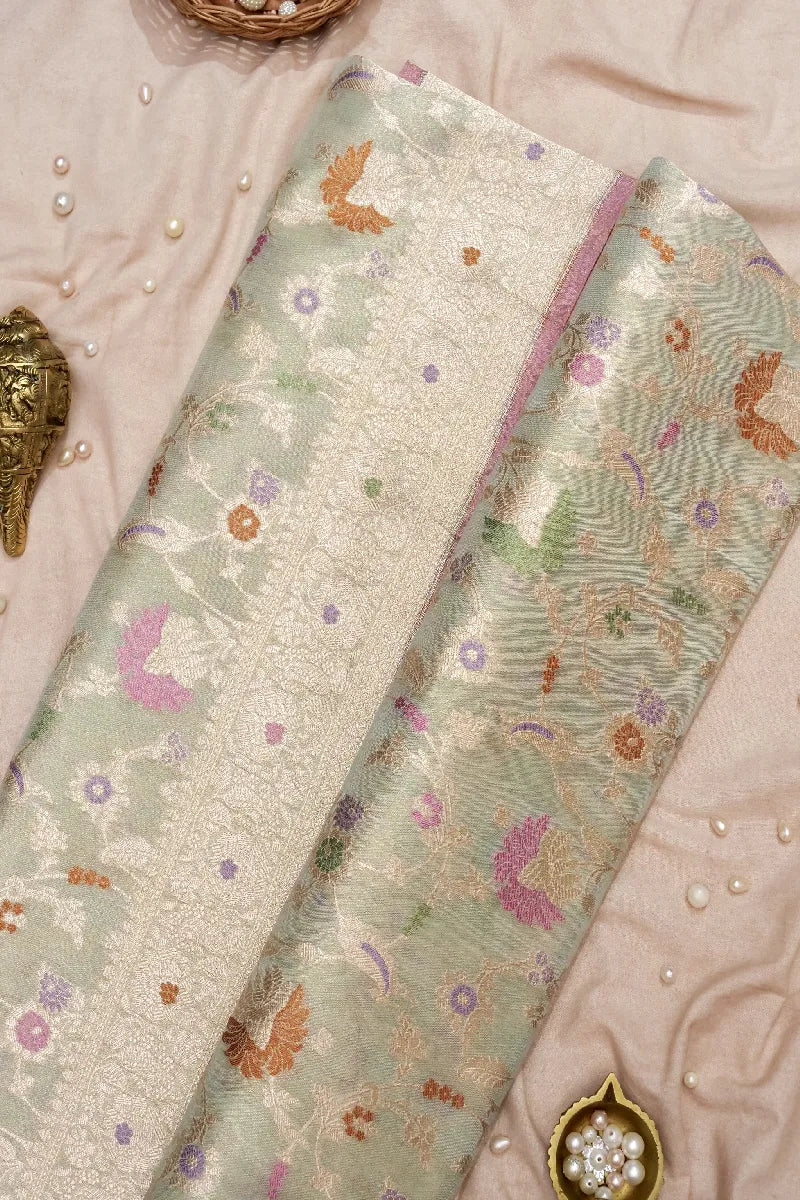 BANARASI SINGLE KATAN RICH ZARI SAGE COLOR SAREE