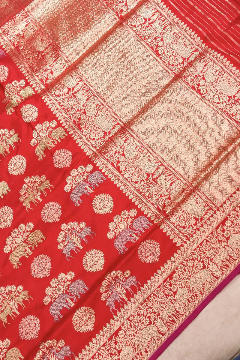 BANARASI SINGLE KATAN RICH ZARI RED COLOR SAREE
