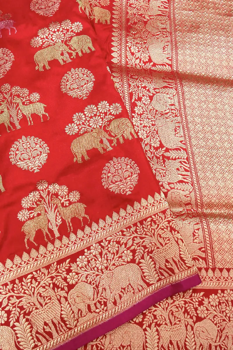 BANARASI SINGLE KATAN RICH ZARI RED COLOR SAREE