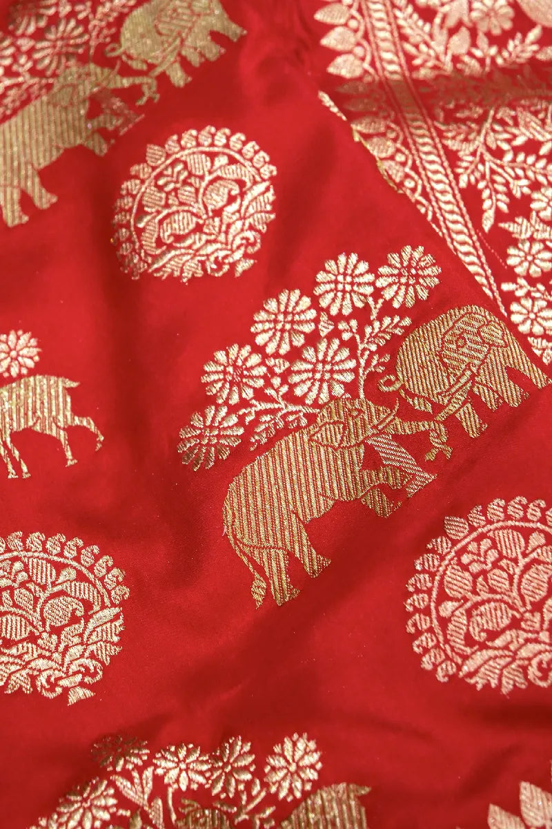BANARASI SINGLE KATAN RICH ZARI RED COLOR SAREE