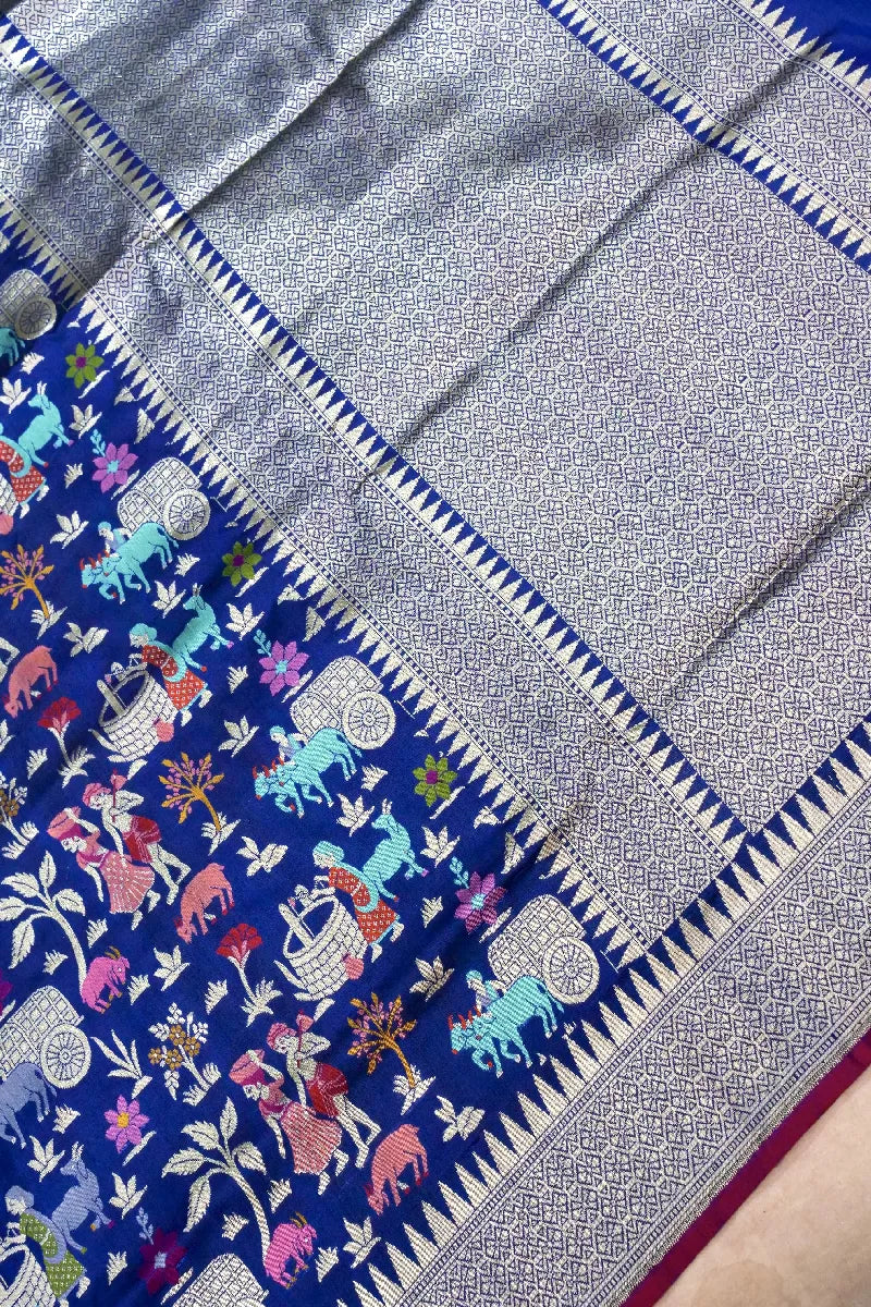 BANARASI SINGLE KATAN RICH ZARI NAVY BLUE COLOR SAREE