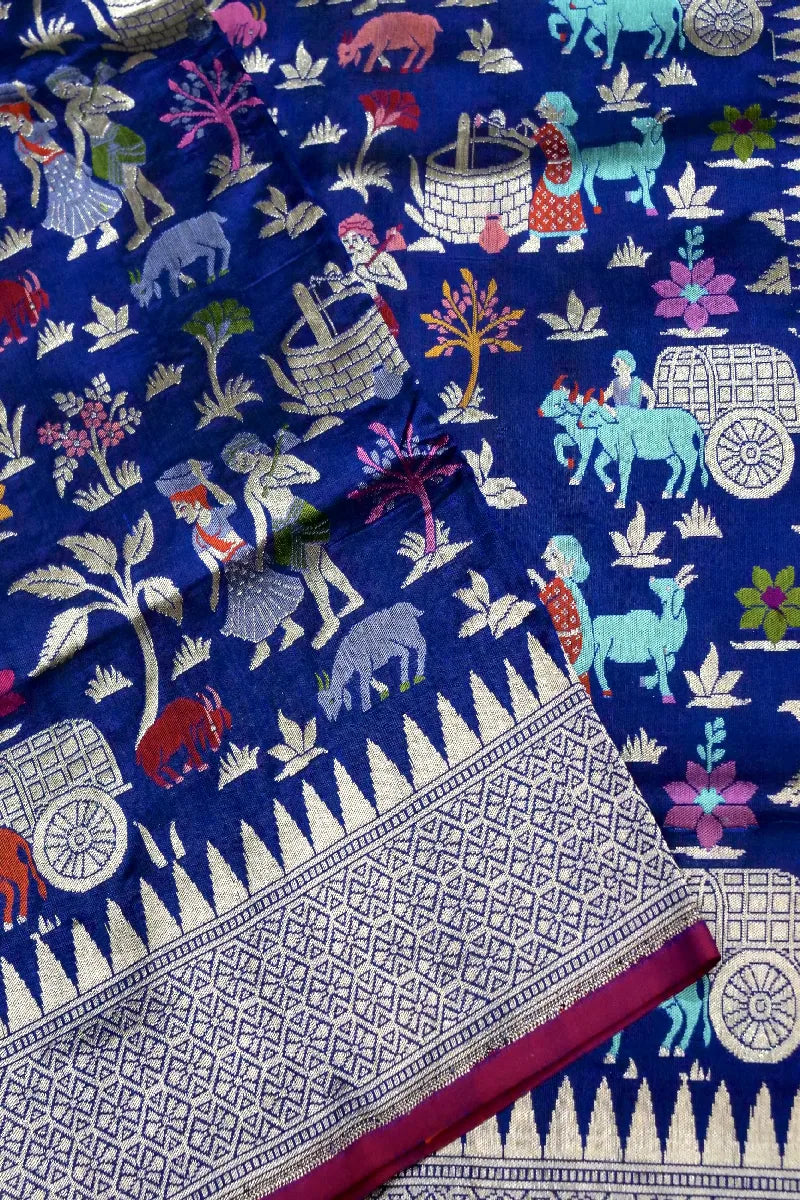 BANARASI SINGLE KATAN RICH ZARI NAVY BLUE COLOR SAREE
