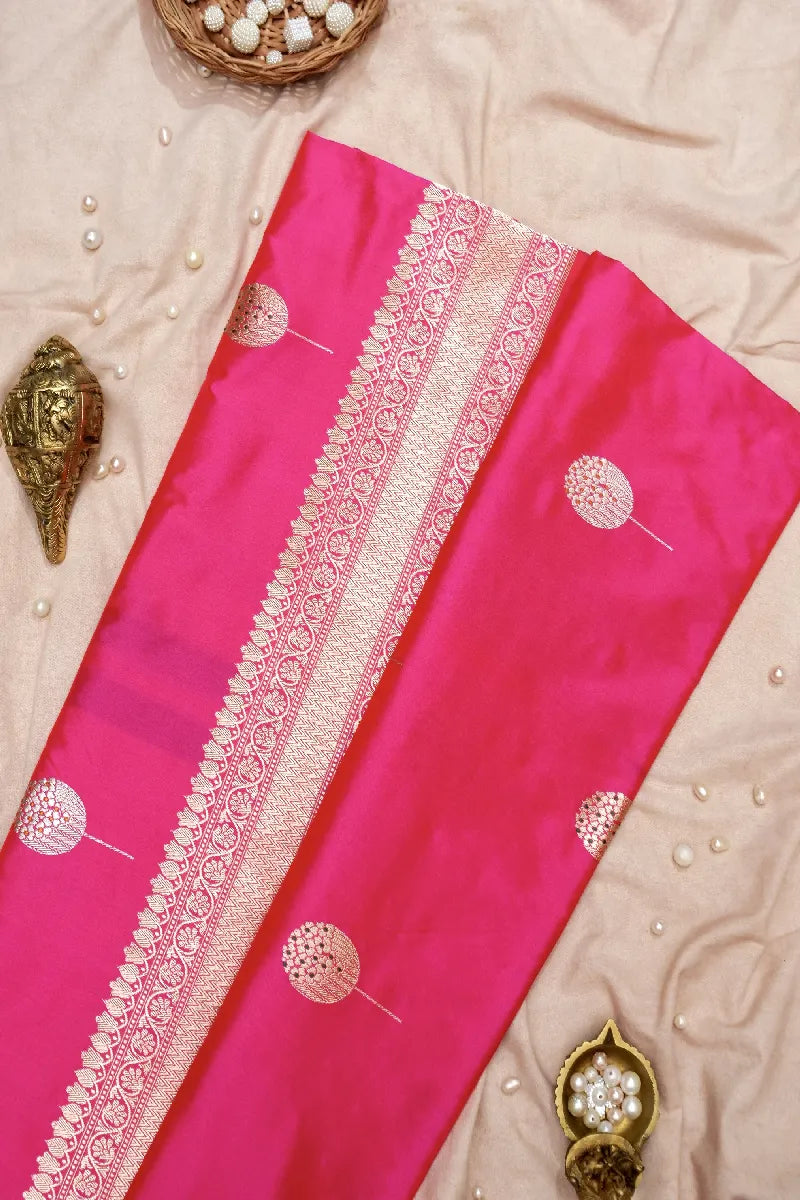 BANARASI SINGLE KATAN RICH ZARI RANI COLOR SAREE