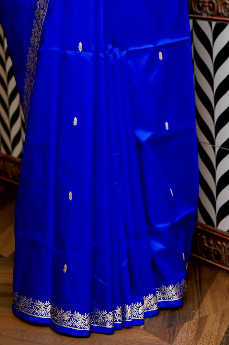 PURE BANARASI ROYAL BLUE SINGLE KATAN SILK SAREE