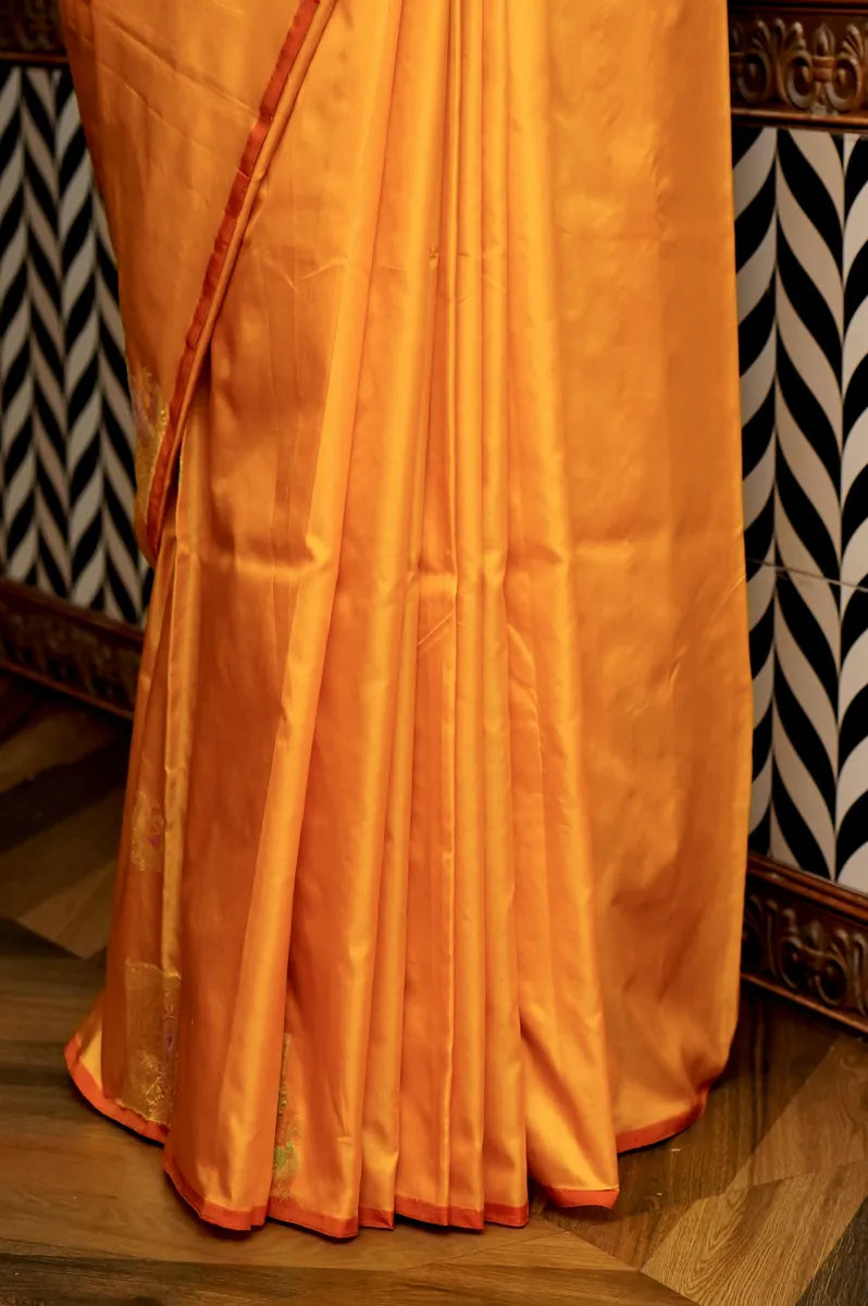 PURE BANARASI MUSTARD YELLOW SINGLE KATAN SILK SAREE