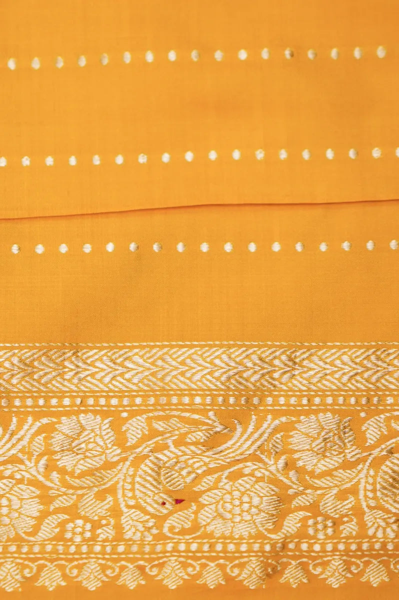 PURE BANARASI MUSTARD YELLOW SINGLE KATAN SILK SAREE