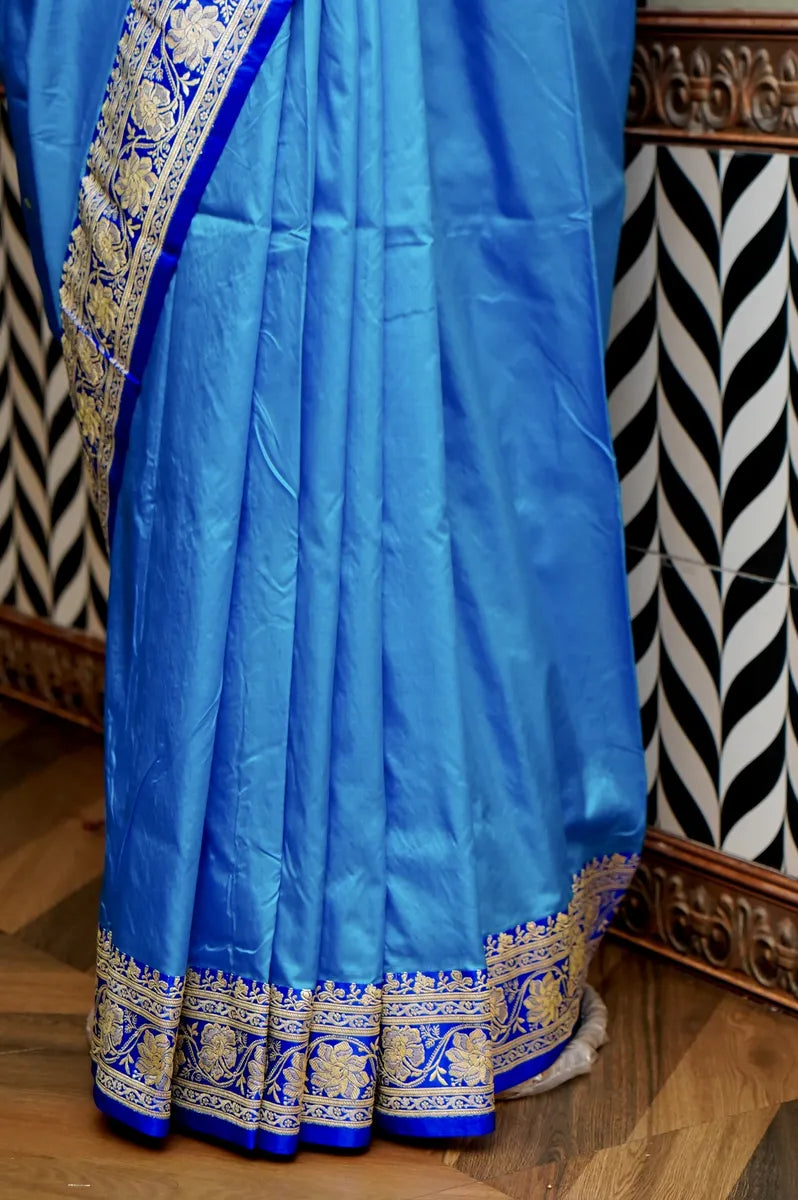 PURE BANARASI FIROZI SINGLE KATAN SILK SAREE