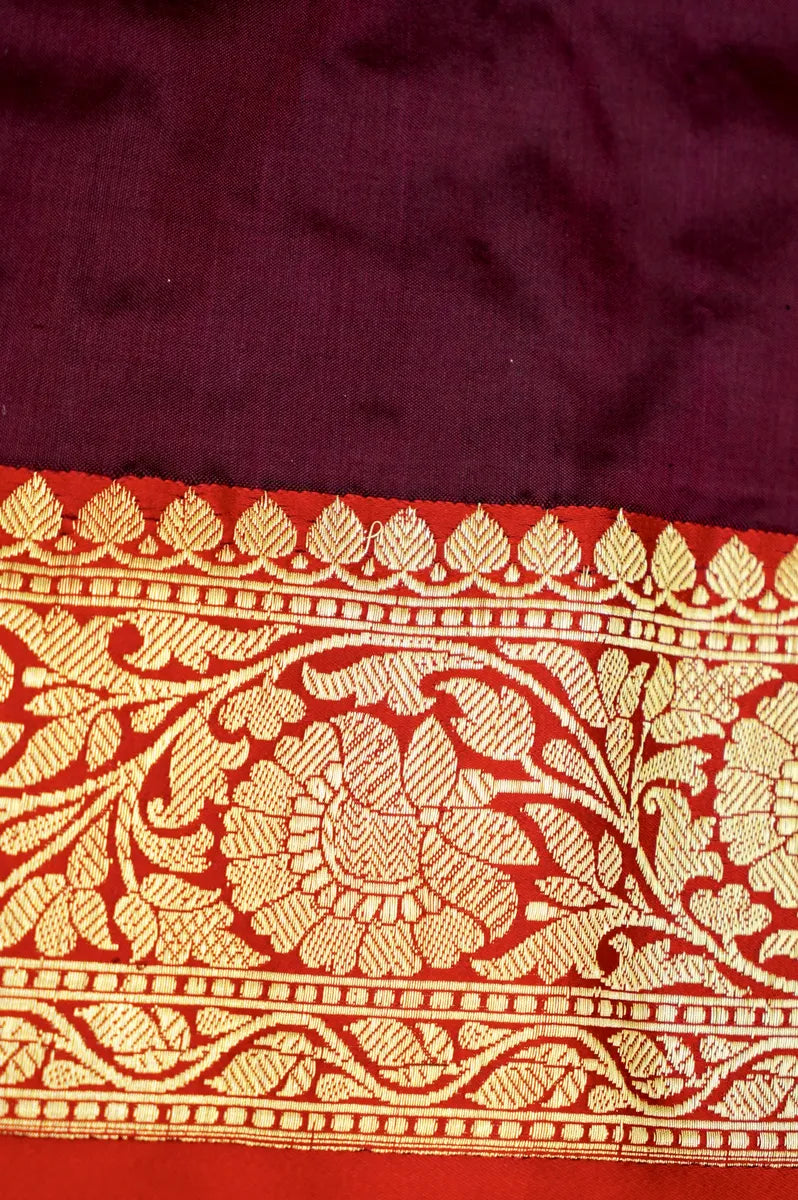 PURE BANARASI COFFEE RED SINGLE KATAN SILK SAREE