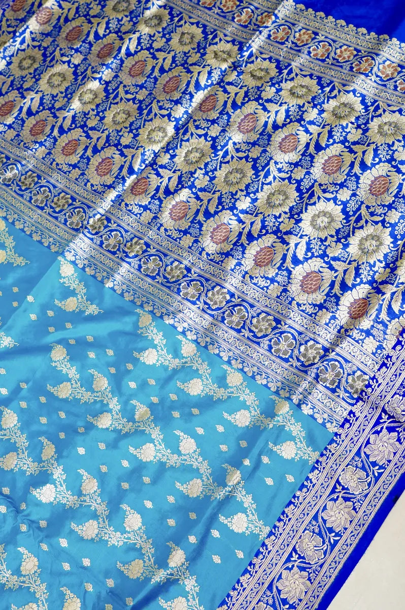 PURE BANARASI FIROZI SINGLE KATAN SILK SAREE