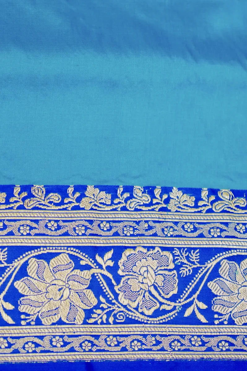 PURE BANARASI FIROZI SINGLE KATAN SILK SAREE