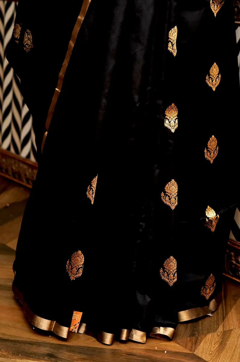 PURE BANARASI BLACK SINGLE KATAN SILK SAREE