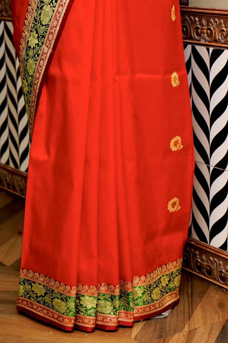 PURE BANARASI RED SINGLE KATAN SILK SAREE