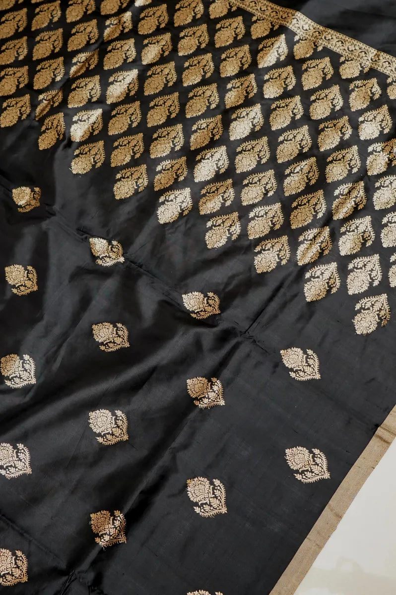 PURE BANARASI BLACK SINGLE KATAN SILK SAREE
