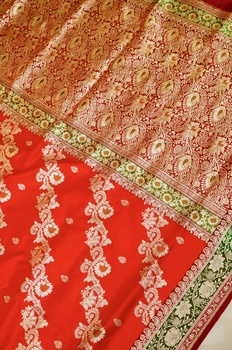 PURE BANARASI RED SINGLE KATAN SILK SAREE