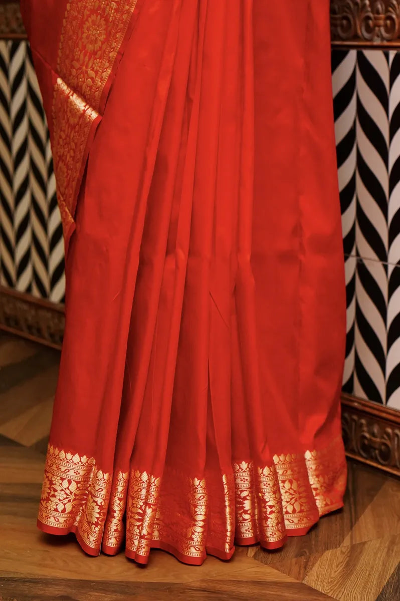 PURE BANARASI RED SINGLE KATAN SILK SAREE