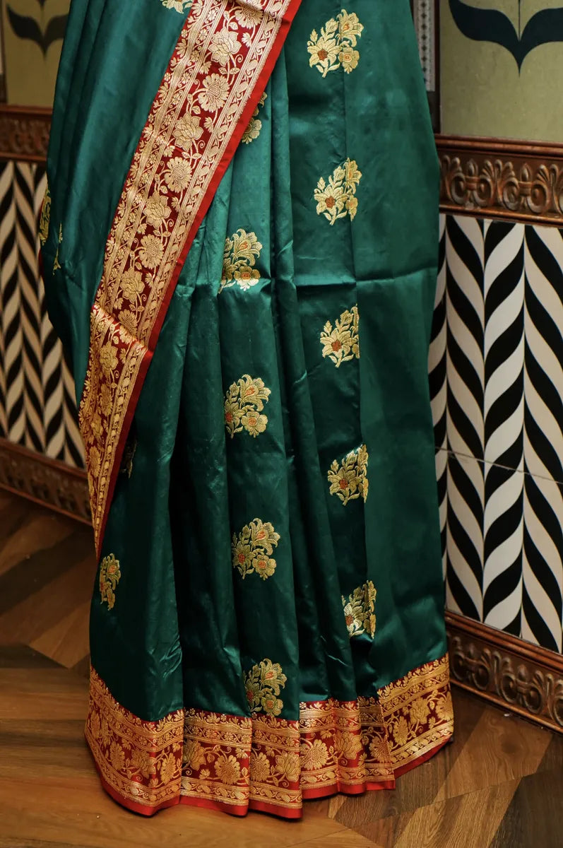 PURE BANARASI RAMA GREEN KATAN SILK SAREE
