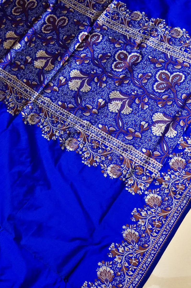 PURE BANARASI ROYAL BLUE SINGLE KATAN SILK SAREE