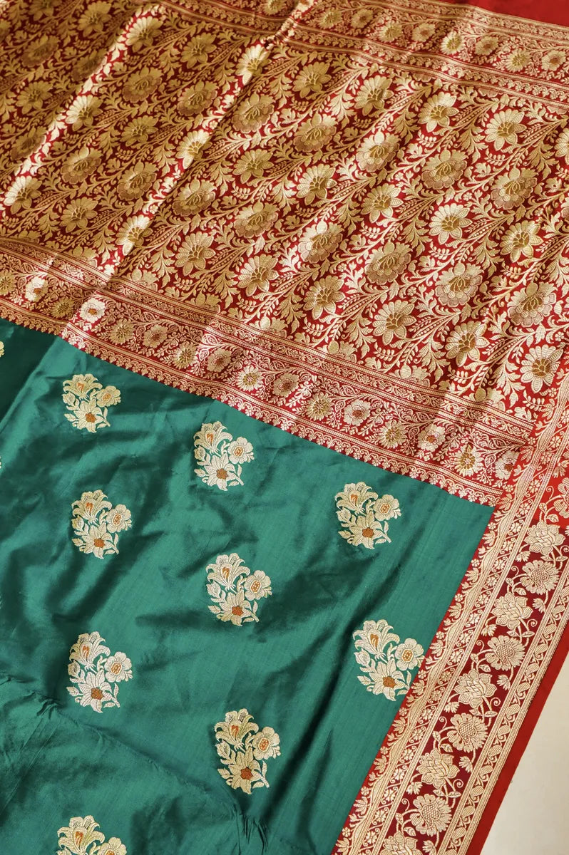 PURE BANARASI RAMA GREEN KATAN SILK SAREE