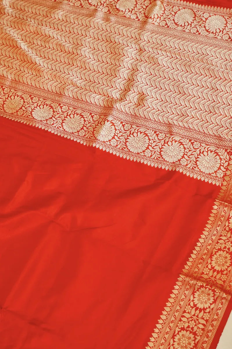 PURE BANARASI RED SINGLE KATAN SILK SAREE