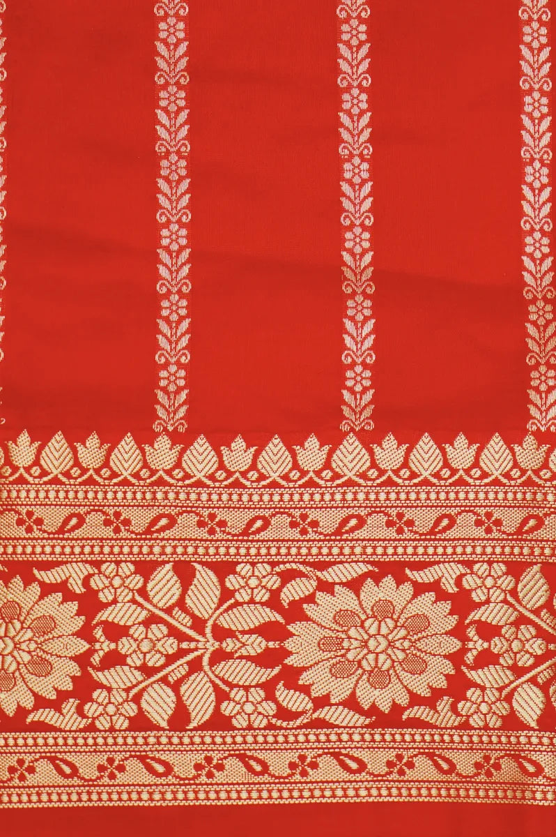 PURE BANARASI RED SINGLE KATAN SILK SAREE