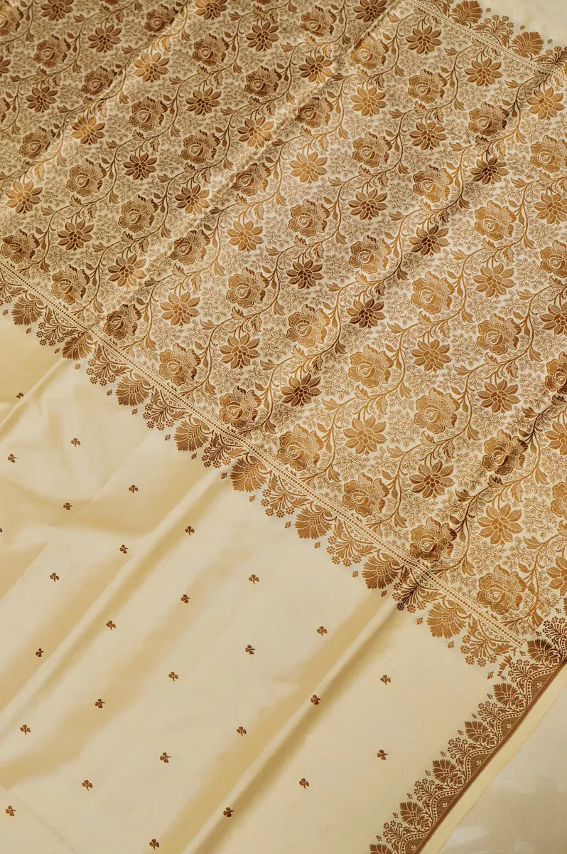 PURE BANARASI CREAM SINGLE KATAN SILK SAREE