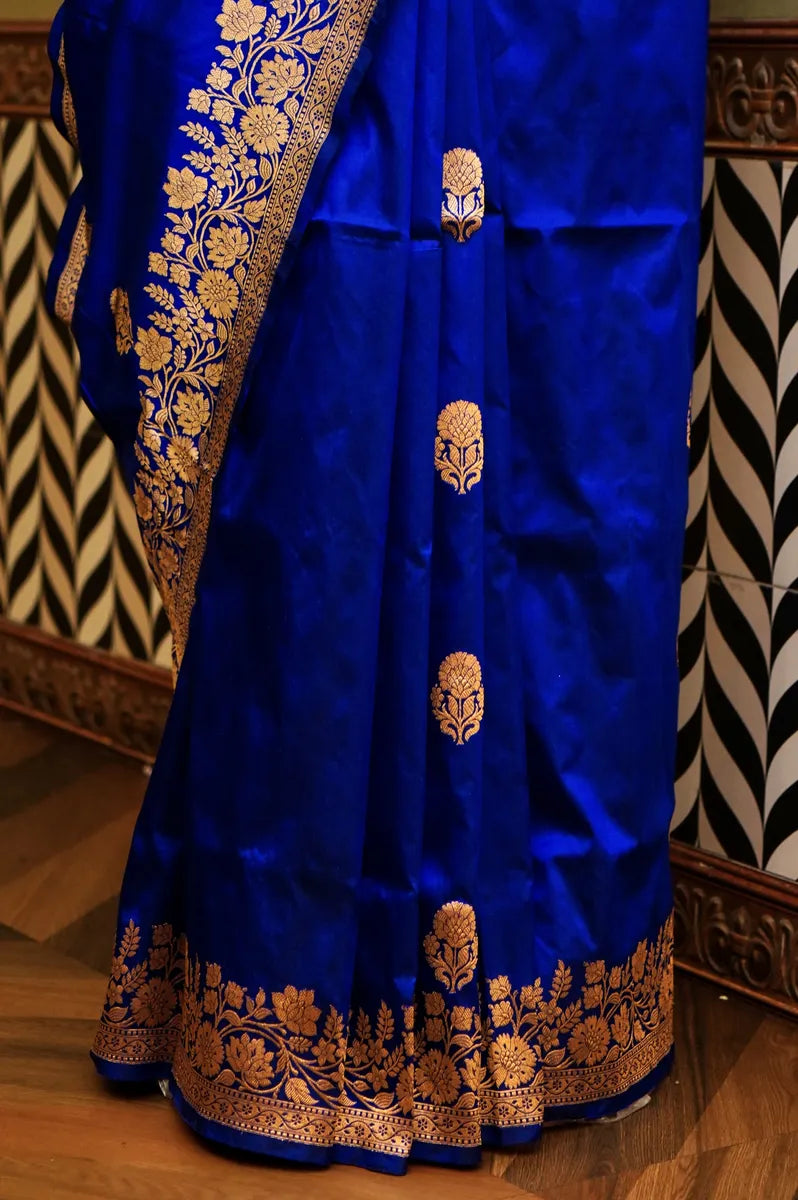 PURE BANARASI ROYAL BLUE SINGLE KATAN SILK SAREE