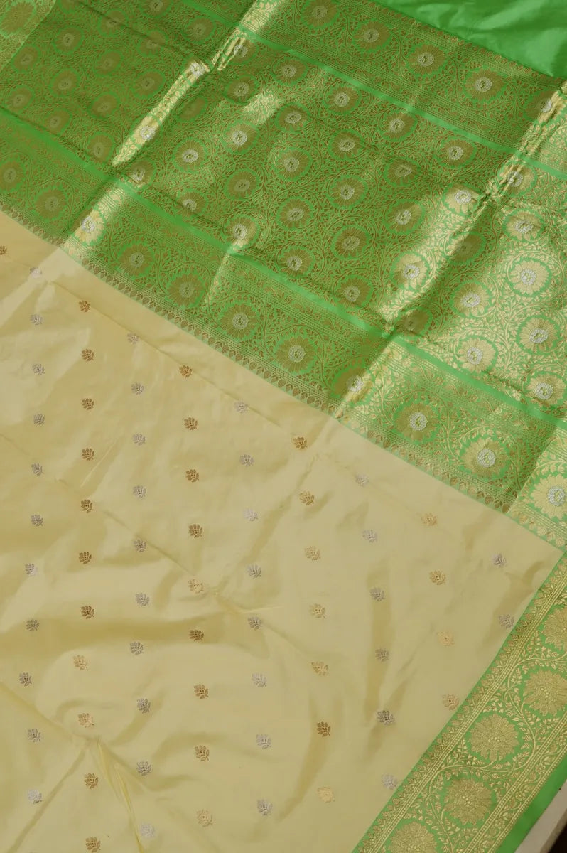 PURE BANARASI CREAM SINGLE KATAN SILK SAREE