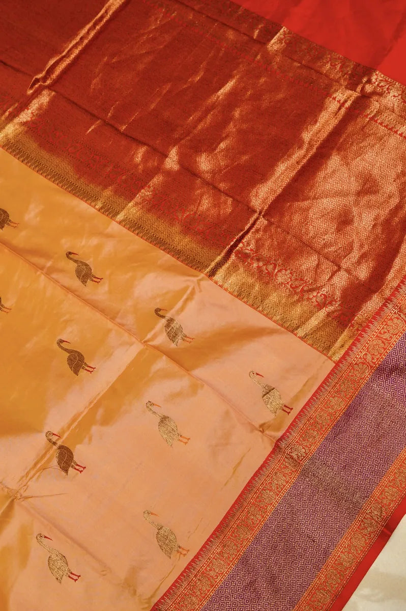 PURE BANARASI PEACH SINGLE KATAN SILK SAREE