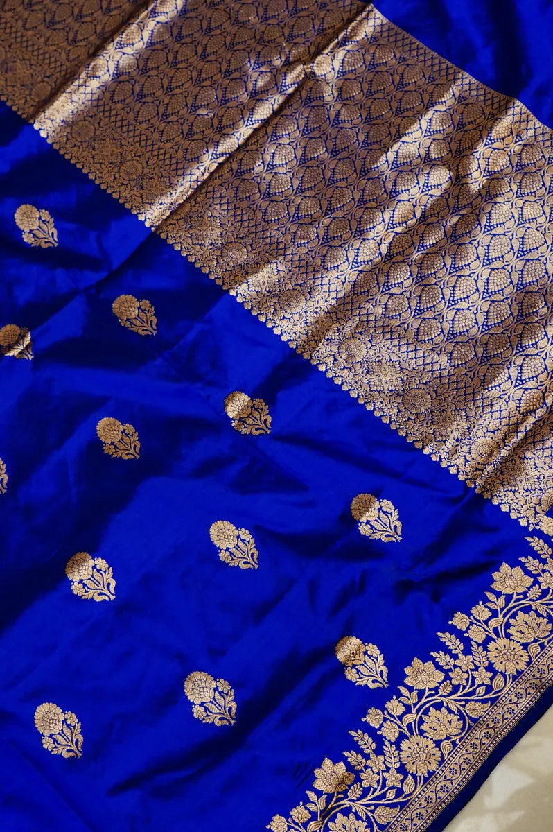 PURE BANARASI ROYAL BLUE SINGLE KATAN SILK SAREE