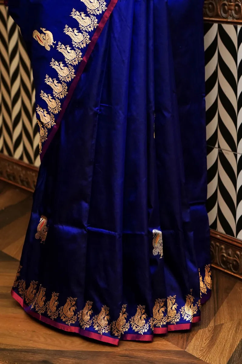 PURE BANARASI NAVY BLUE SINGLE KATAN SILK SAREE