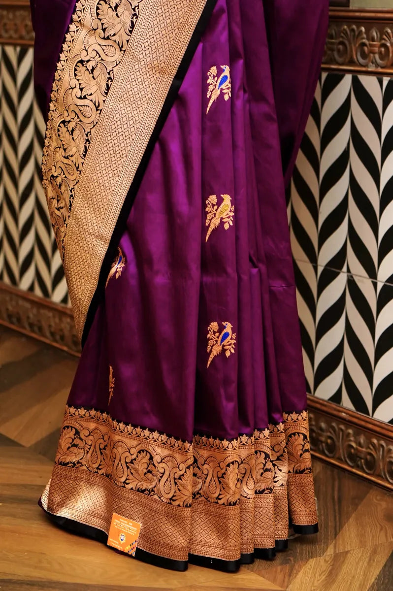 PURE BANARASI MAGENTA SINGLE KATAN SILK SAREE