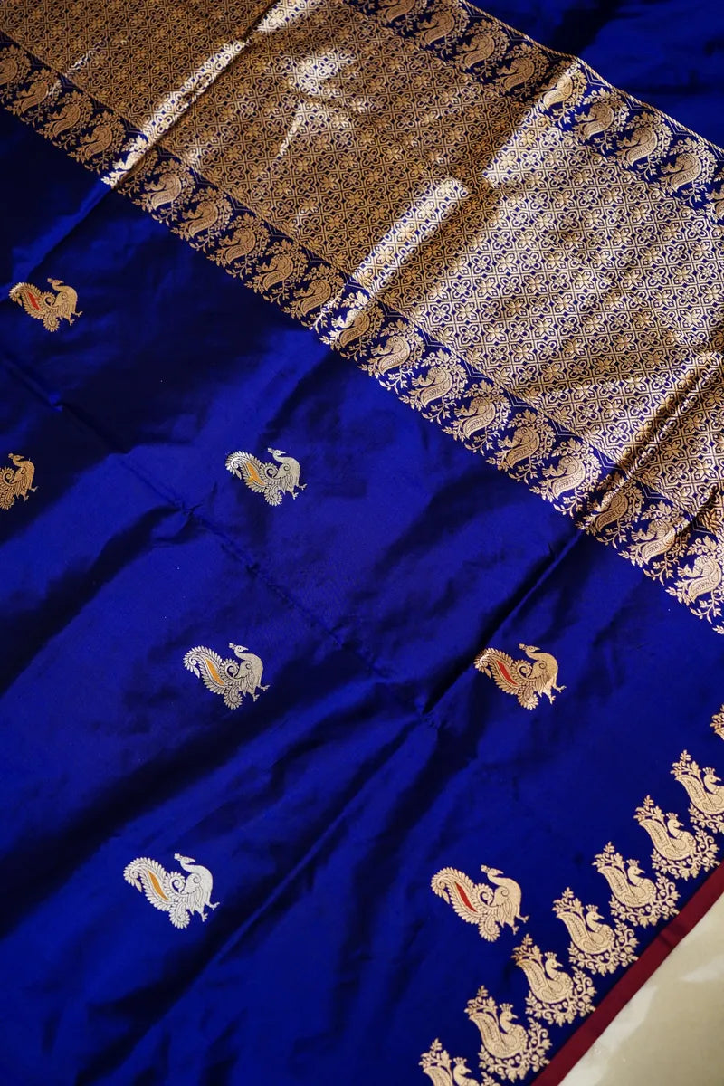 PURE BANARASI NAVY BLUE SINGLE KATAN SILK SAREE
