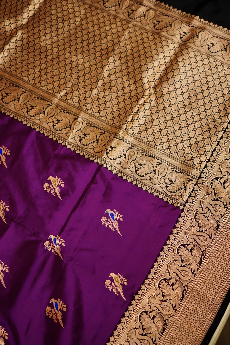 PURE BANARASI MAGENTA SINGLE KATAN SILK SAREE