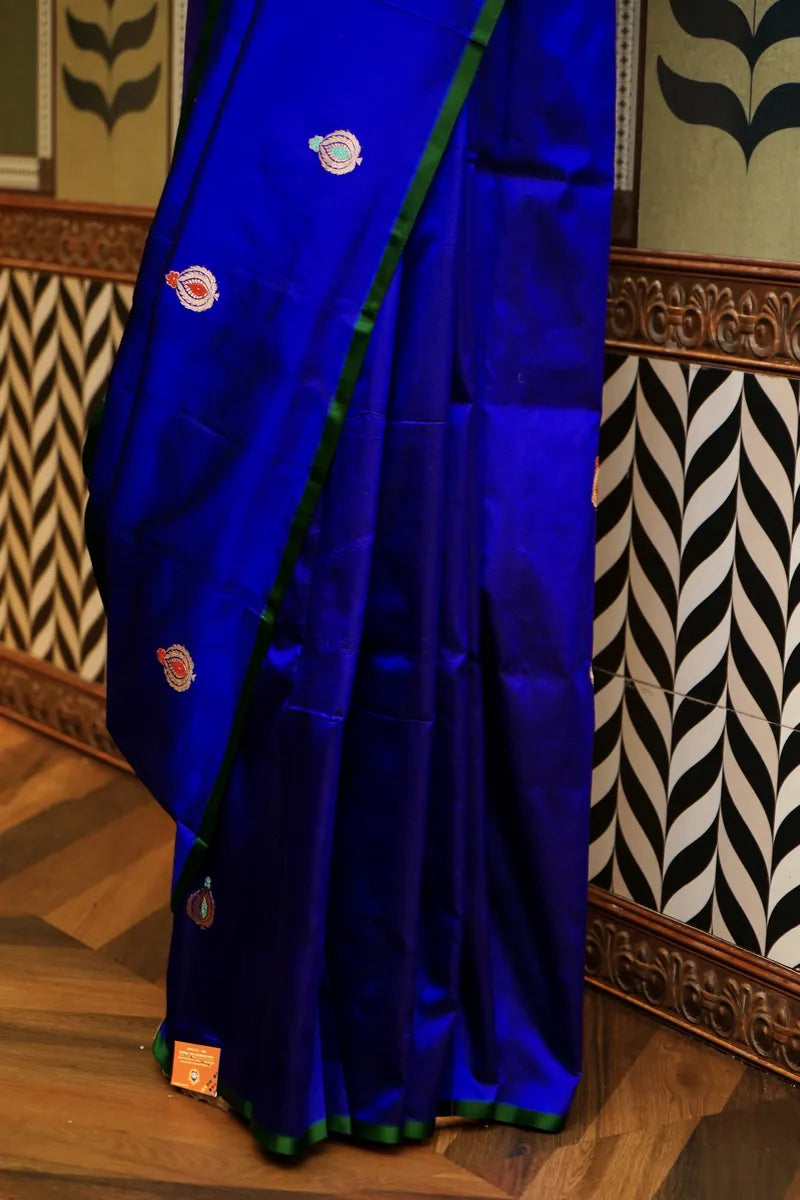 PURE BANARASI ROYAL BLUE SINGLE KATAN SILK SAREE