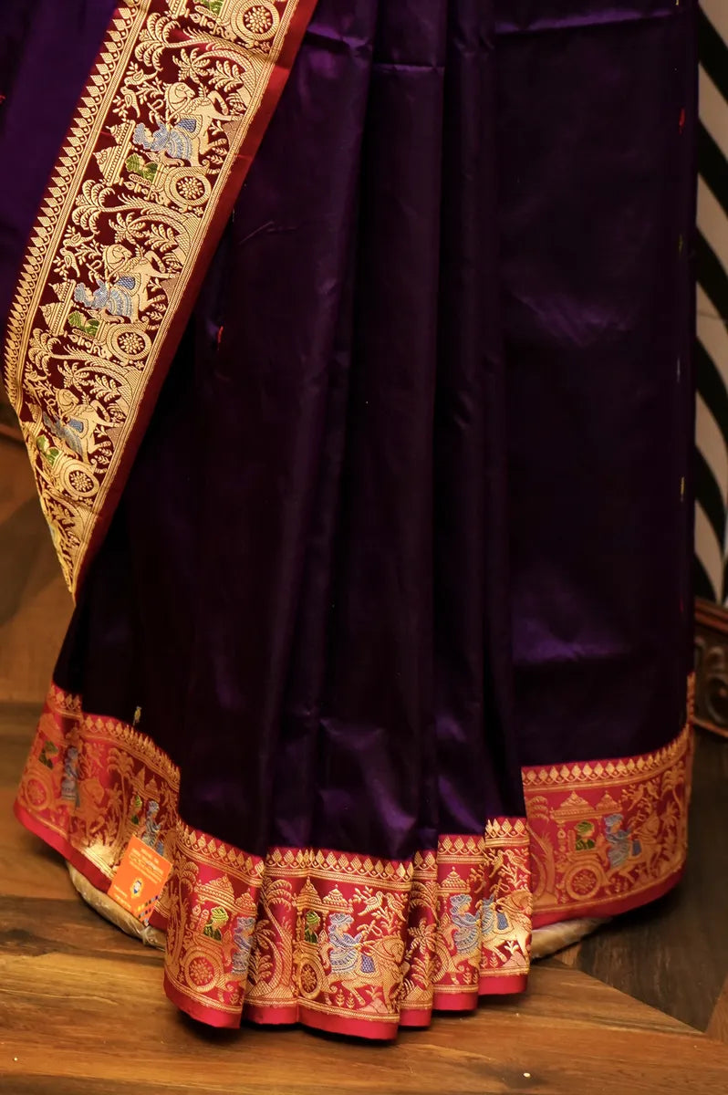 PURE BANARASI MAGENTA SINGLE KATAN SILK SAREE