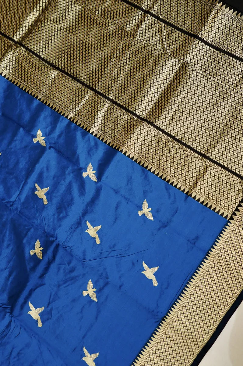 PURE BANARASI FIROZI SINGLE KATAN SILK SAREE