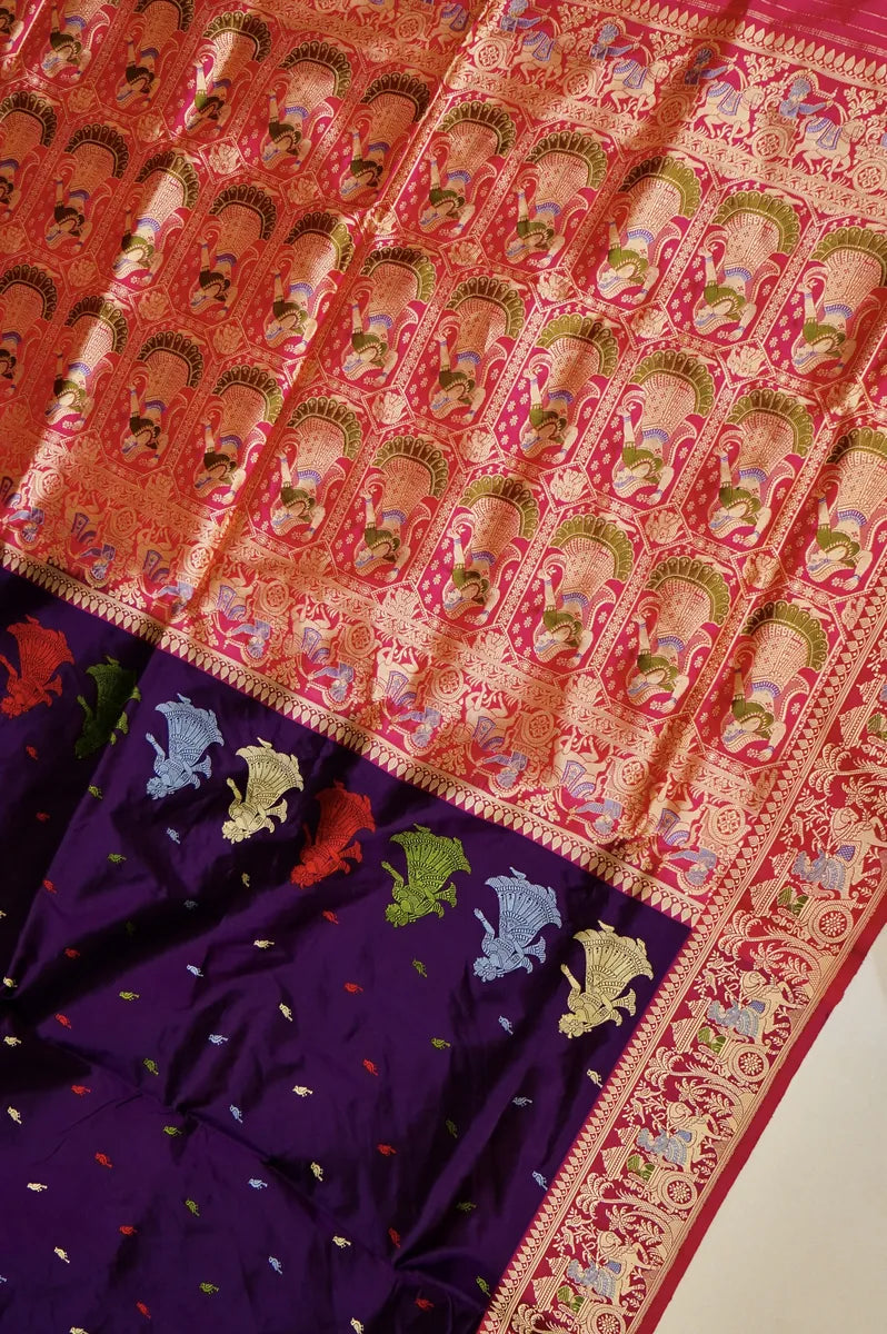 PURE BANARASI MAGENTA SINGLE KATAN SILK SAREE