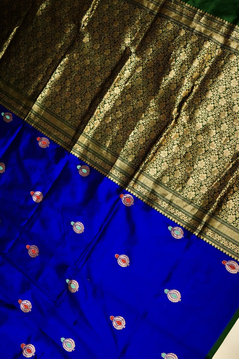 PURE BANARASI ROYAL BLUE SINGLE KATAN SILK SAREE