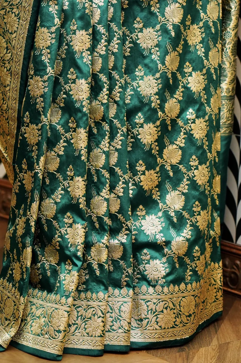 PURE BANARASI SEA GREEN COLOR DOUBLE KATAN SILK SAREE