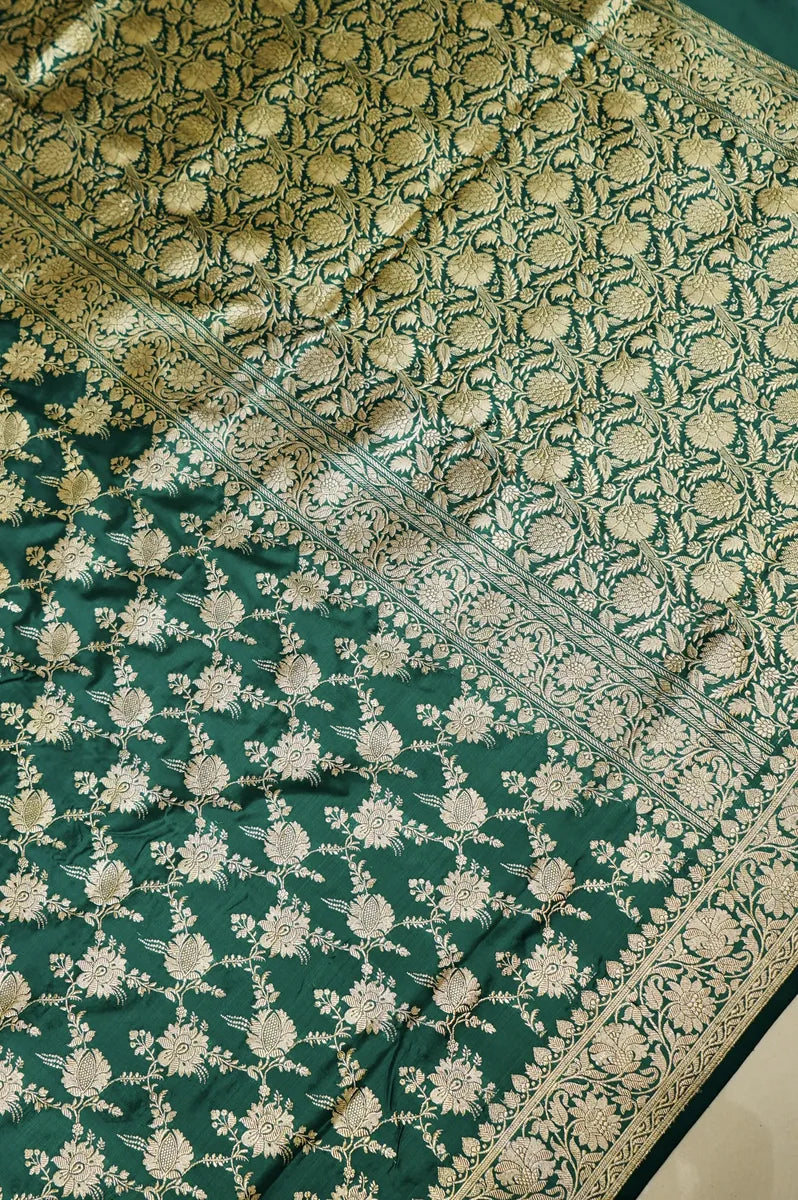 PURE BANARASI SEA GREEN COLOR DOUBLE KATAN SILK SAREE