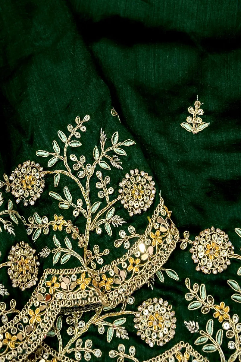 DARK GREEN COLOR RAW SILK SAREE