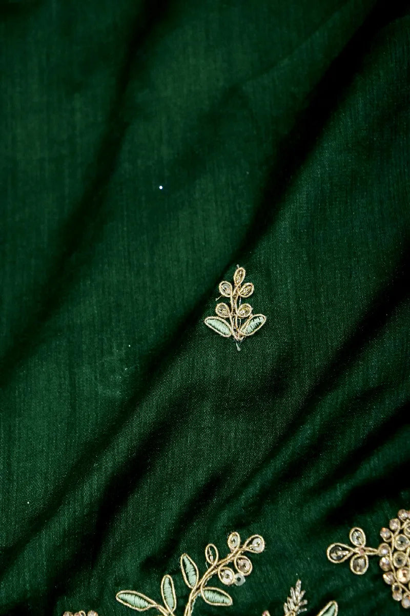 DARK GREEN COLOR RAW SILK SAREE