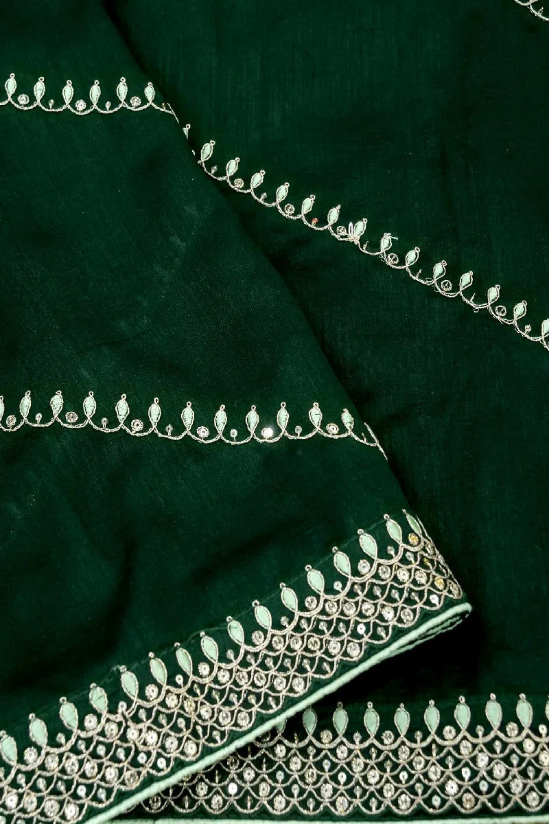 DARK GREEN COLOR RAW SILK SAREE