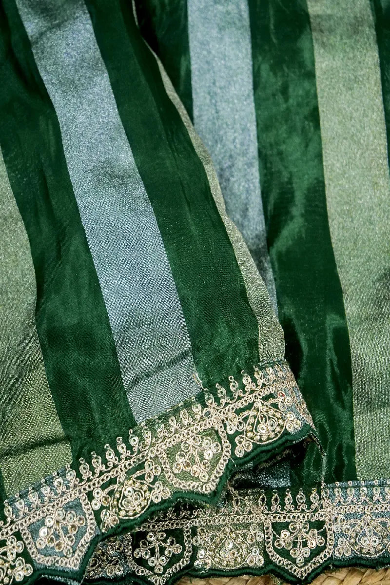 DARK GREEN COLOR ORAGANZA SAREE