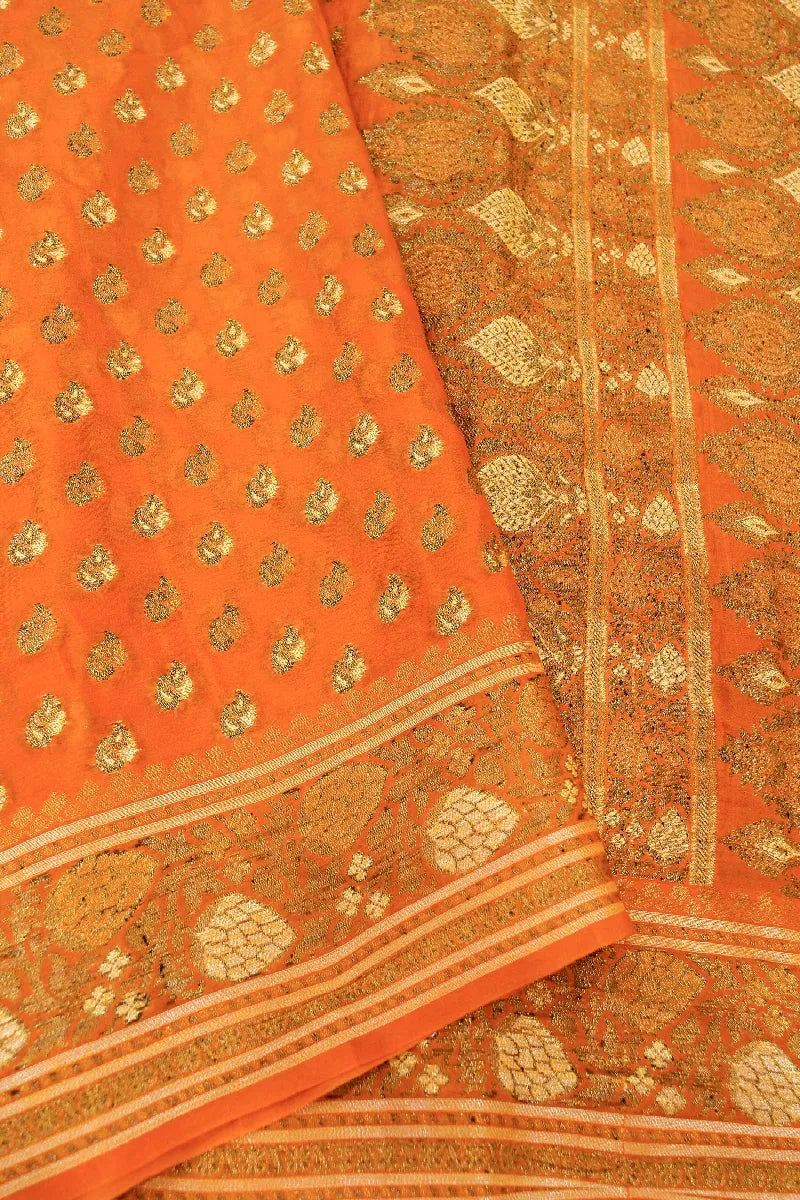 ORANGE COLOR KHADDI GEORGETTE SAREE