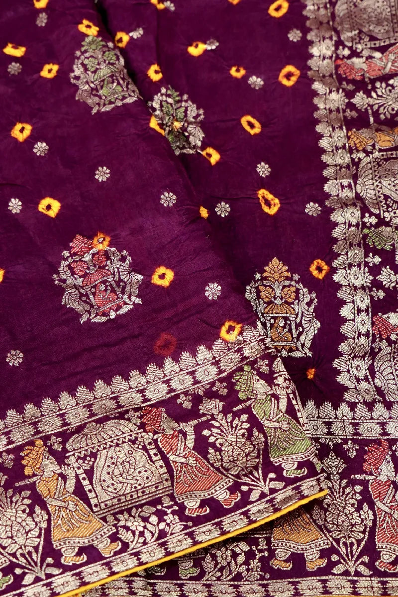 WINE COLOR GAJJI SILK BANDHANI SAREE