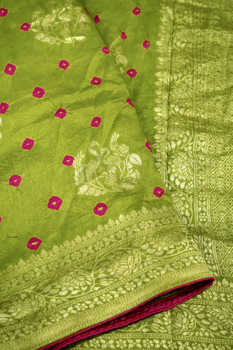 MEHENDI GREEN COLOR GAJJI SILK BANDHANI SAREE