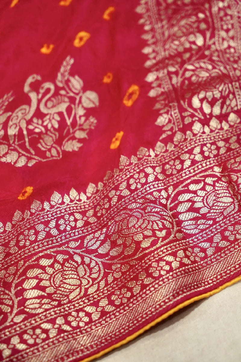 RED COLOR GAJJI SILK BANDHANI SAREE